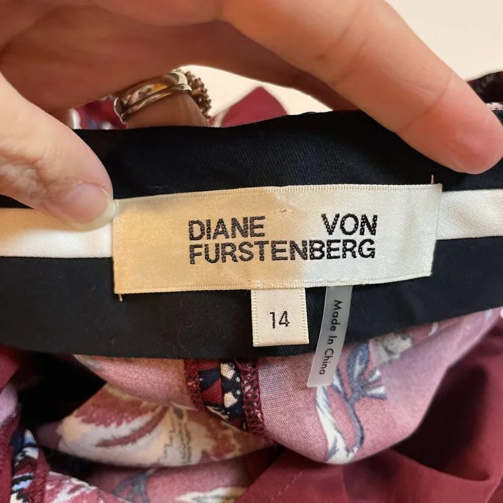 Diane Von Furstenberg Canton Brodeaux Silk Floral Pant Trouser Red Stretch Summe